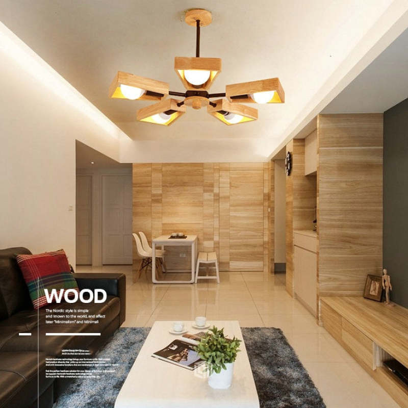 Muto Holz PendelleuchtenKronleuchter 3/5/6/8 Lichter für Schlafzimmer, Wohnzimmer