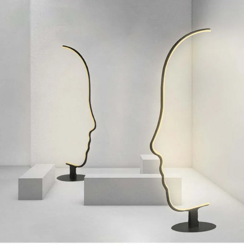 Arisha Minimalistisch   Stehlampe mit menschlichem Gesichtsprofil und Bogen Linear
