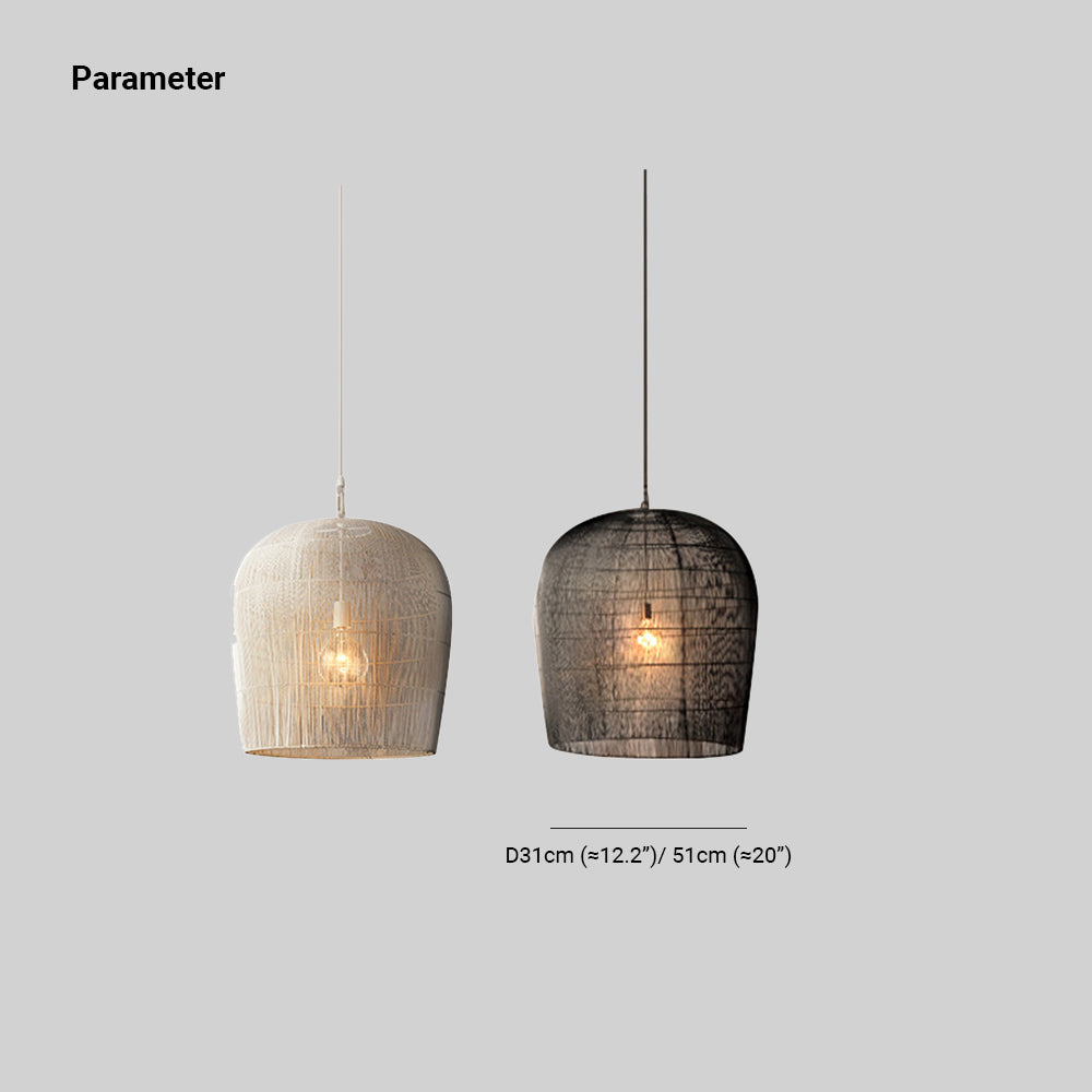 Ritta Weiß & Schwarz Pendelleuchte, Rattan, Durchmesser 31/51cm