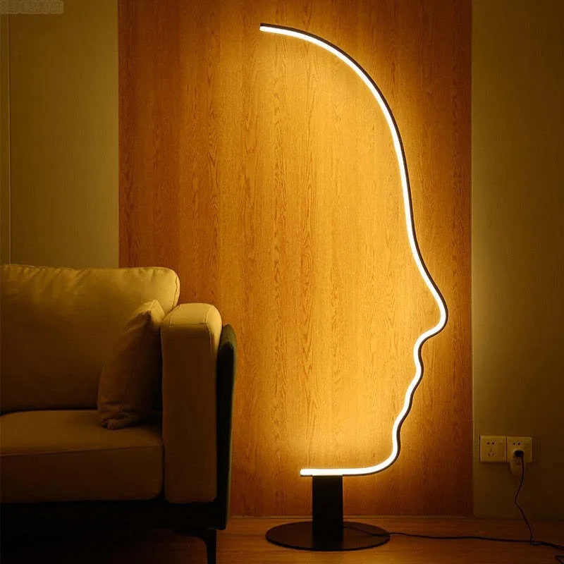 Arisha Minimalistisch   Stehlampe mit menschlichem Gesichtsprofil und Bogen Linear