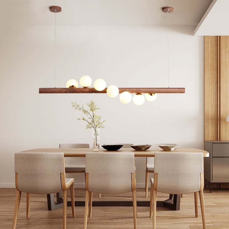 Valentina Design LED Pendelleuchte Kugel Linear EssWohn/Schlafzimmer Holz/Glas
