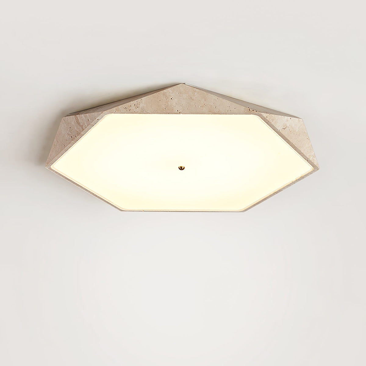 Hexagonale Deckenleuchte aus gelbem Travertin