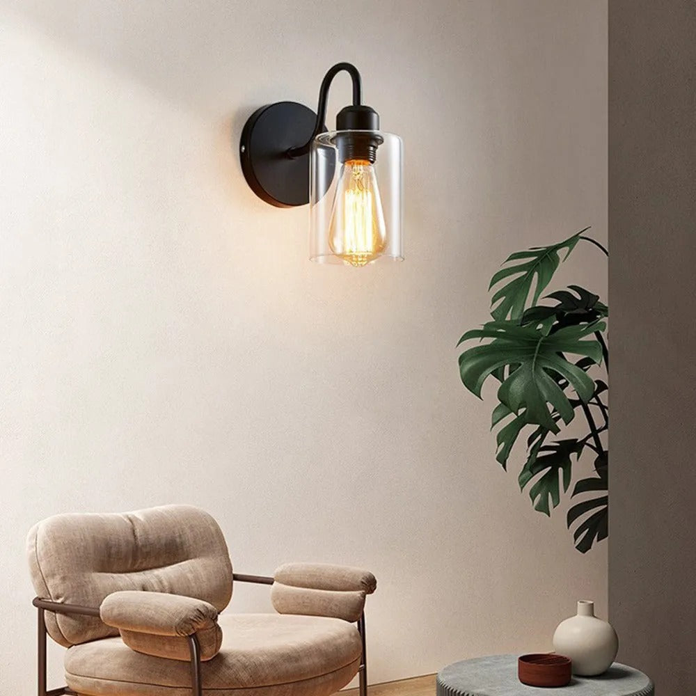 Silva Vintage Klassische Form LED Wandleuchte Innen Schwarz Schlafzimmer/Flur Metall&Glas