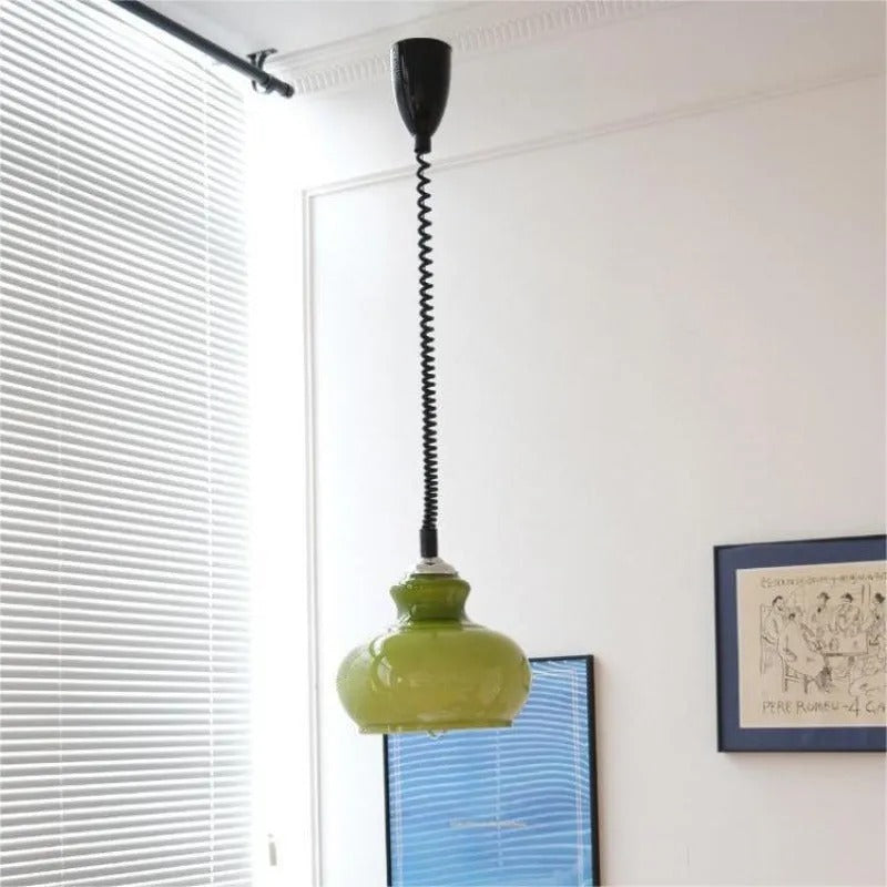 Valentina Retro LED Pendelleuchte Grün Weiß Orange Glas Wohnzimmer