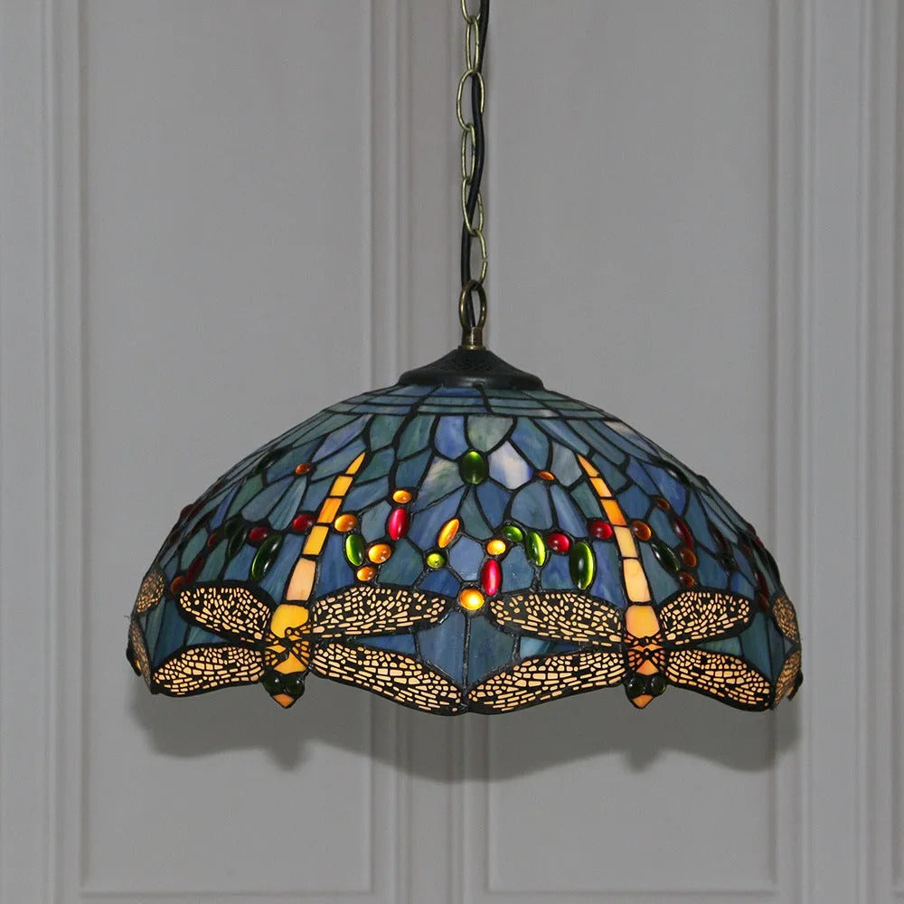 Arisha Vintage Pendelleuchte Buntglas Metall Schale Wohnzimmer