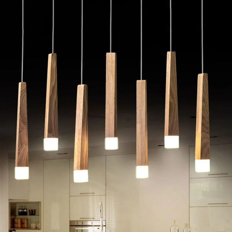 Muto Pendelleuchte Linear, Holz & Acryl für Esszimmer