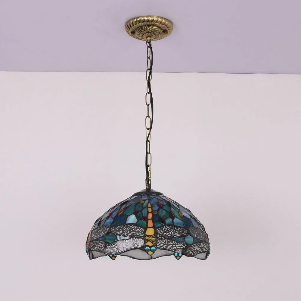 Arisha Vintage Pendelleuchte Buntglas Metall Schale Wohnzimmer