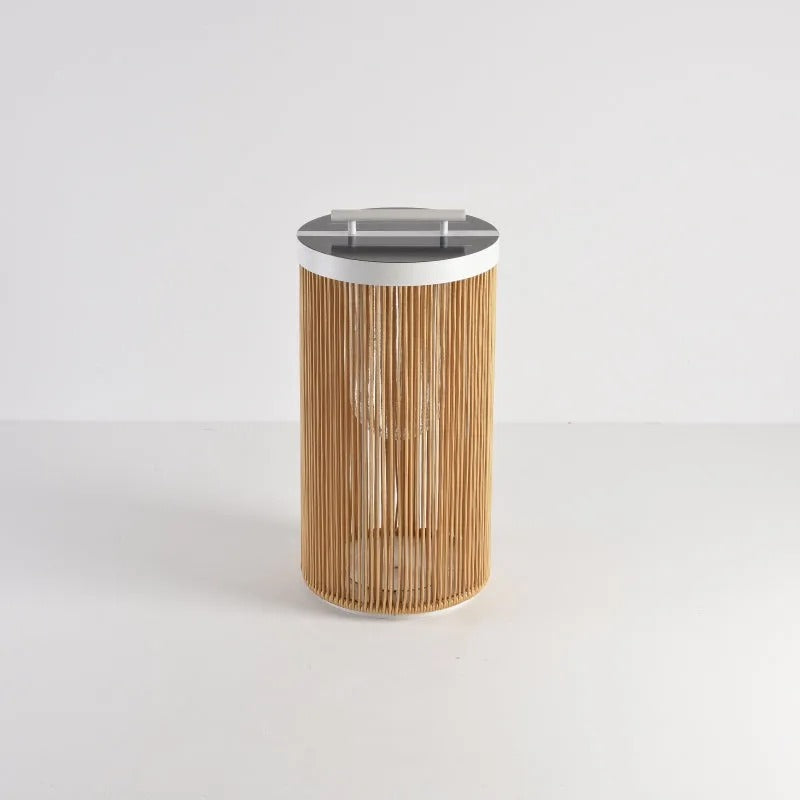Ritta Modern LED Stehlampe, Zylinder, Metall/Rattan, Außen