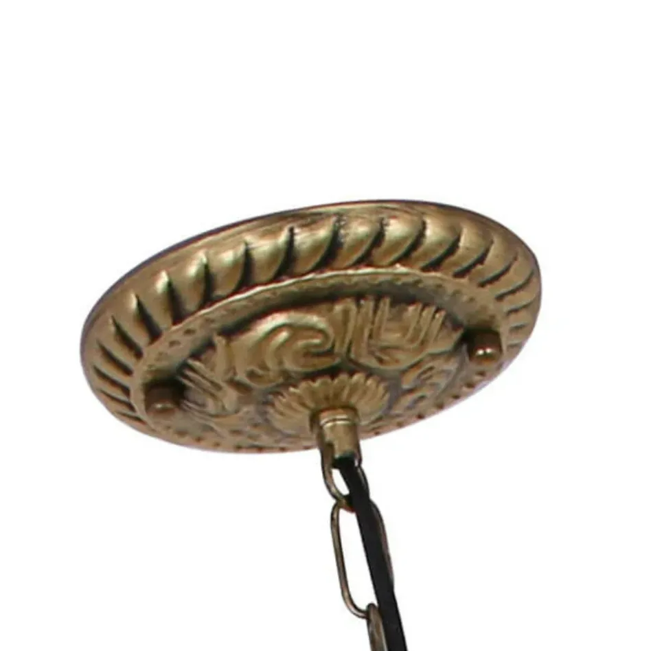 Arisha Vintage Pendelleuchte Buntglas Metall Schale Wohnzimmer