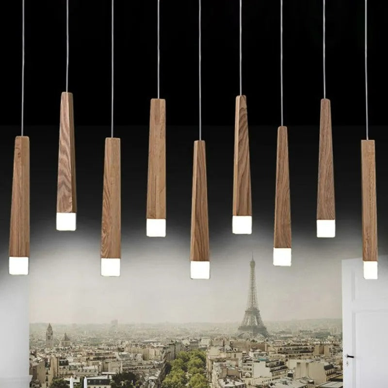 Muto Pendelleuchte Linear, Holz & Acryl für Esszimmer