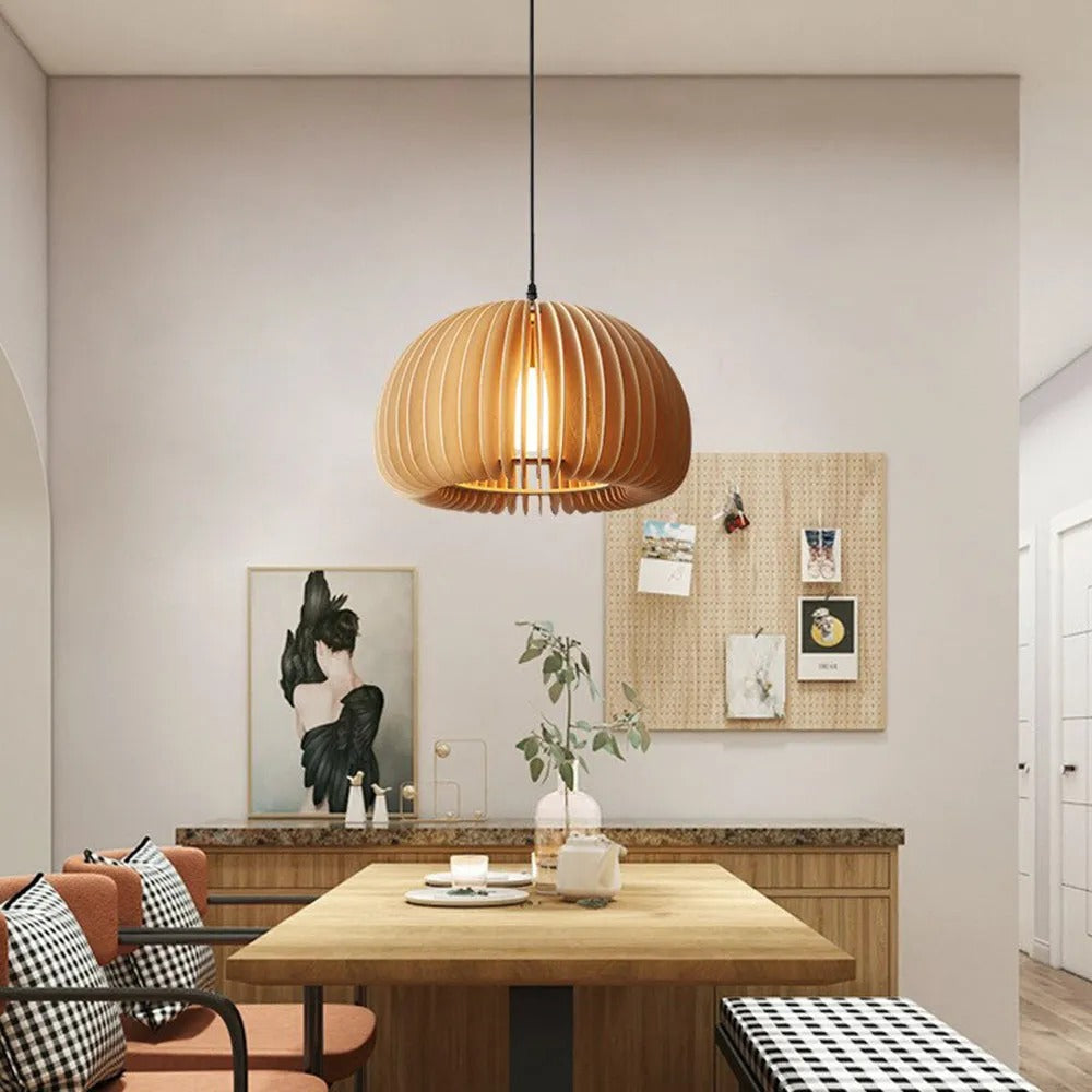Muto Design LED Pendelleuchte Schlafzimmer/Esszimmer Holz/Metall Kürbis