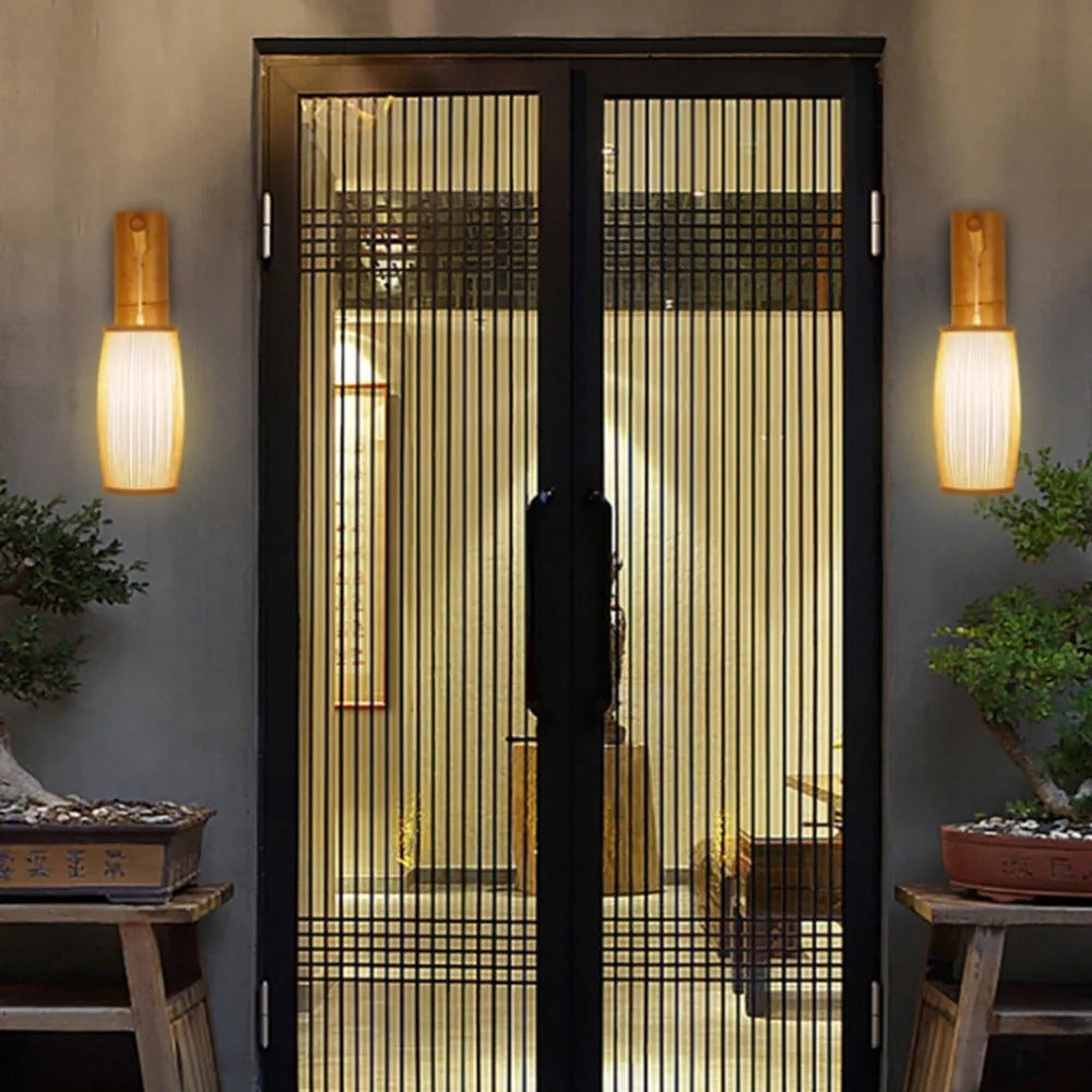 Muto Rustikale LED Wandleuchte Rattan/Acryl 4 Stile Schlafzimmer