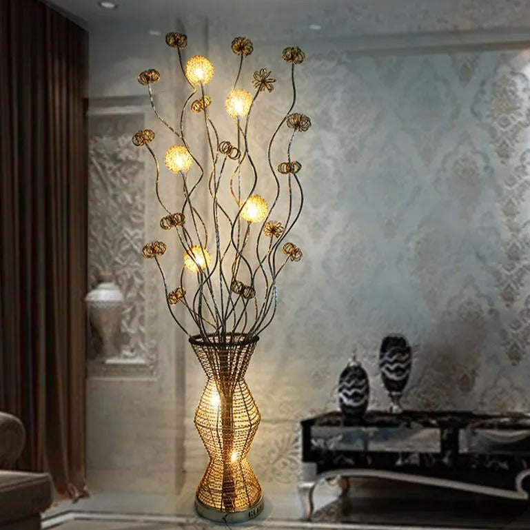 Arisha Art Deco Stehlampe Vase, Gold, Wohnzimmer, Metall