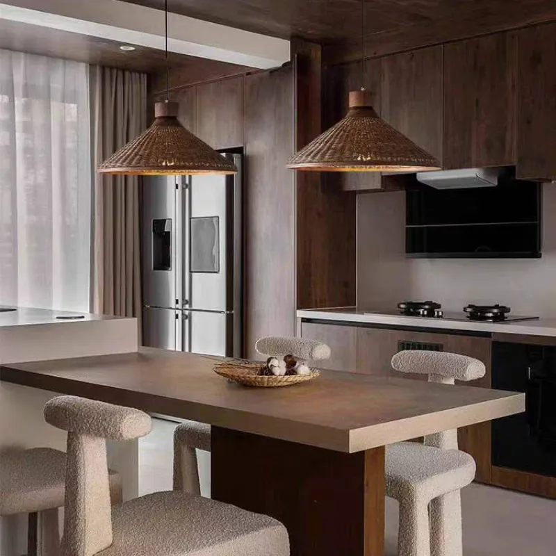 Silva Retro Design LED Pendelleuchte Rattan Wohnzimmel/Esstisch