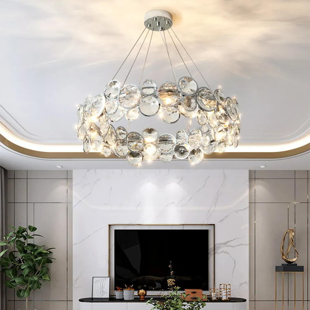 Kristy Moderne LED Rund Kronleuchter Kristall Metall Wohnzimmer