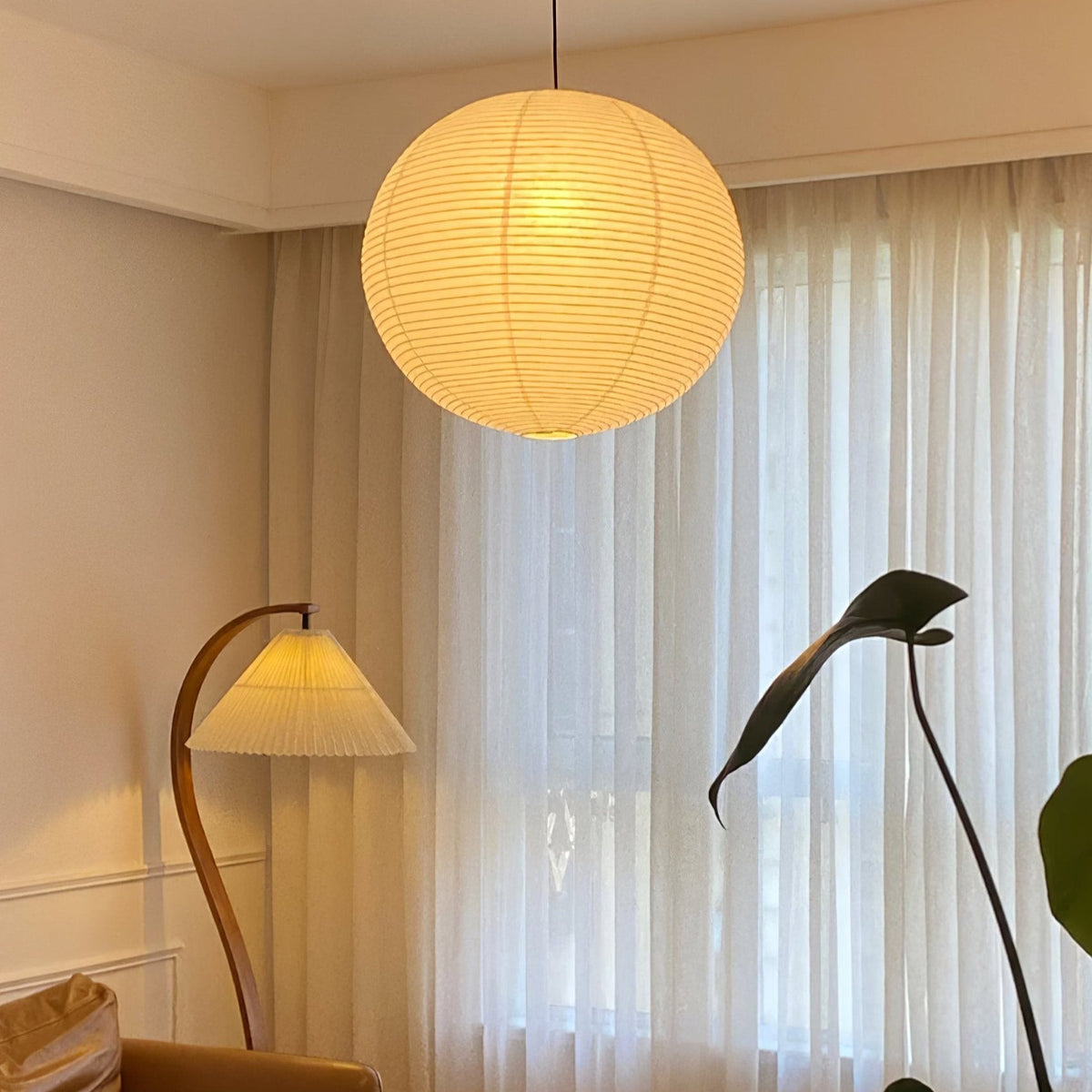 Noveno Pendelleuchte Bambus Washi-Papier rund