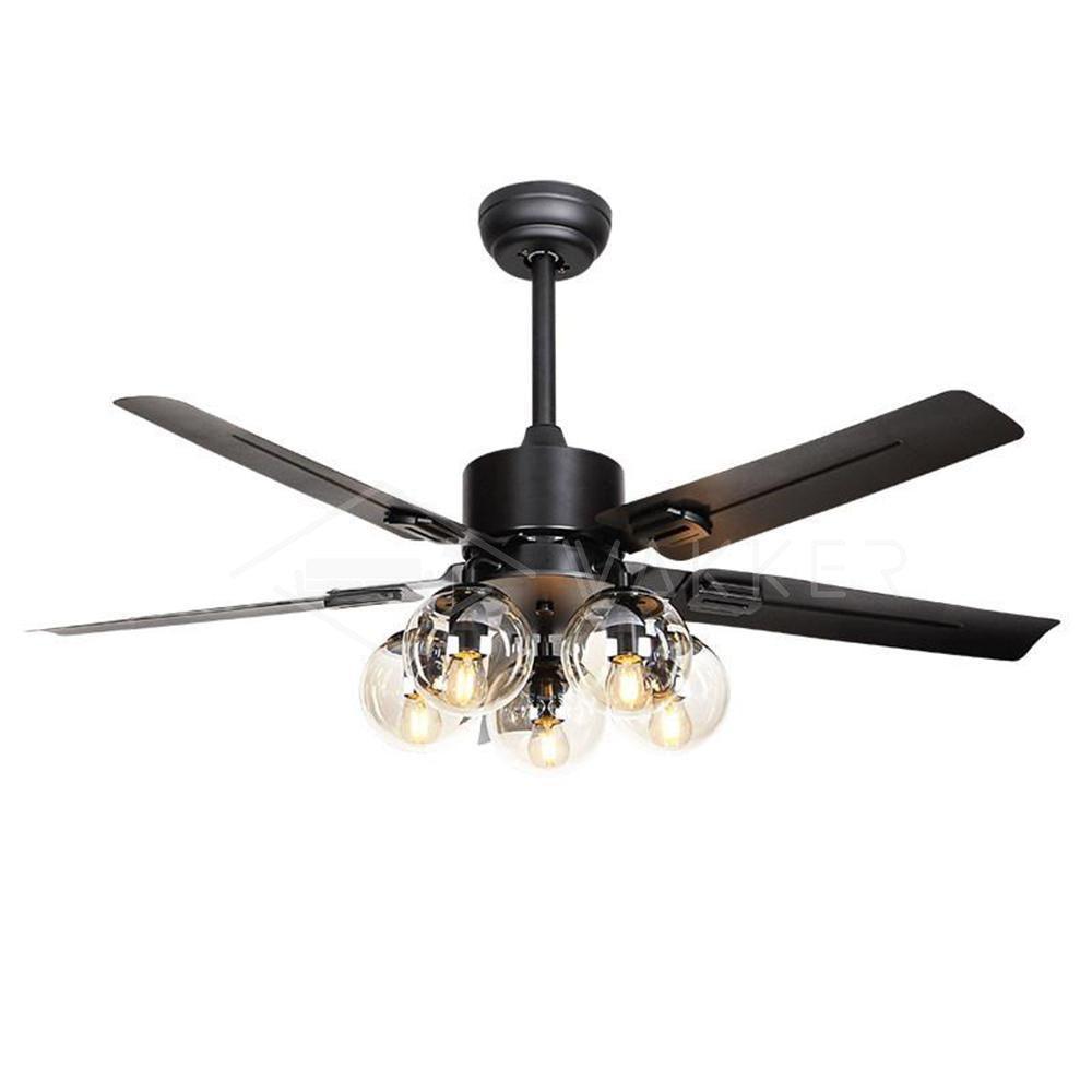 Zazoren Vintage Schwarz Glas Deckenventilator mit Beleuchtung